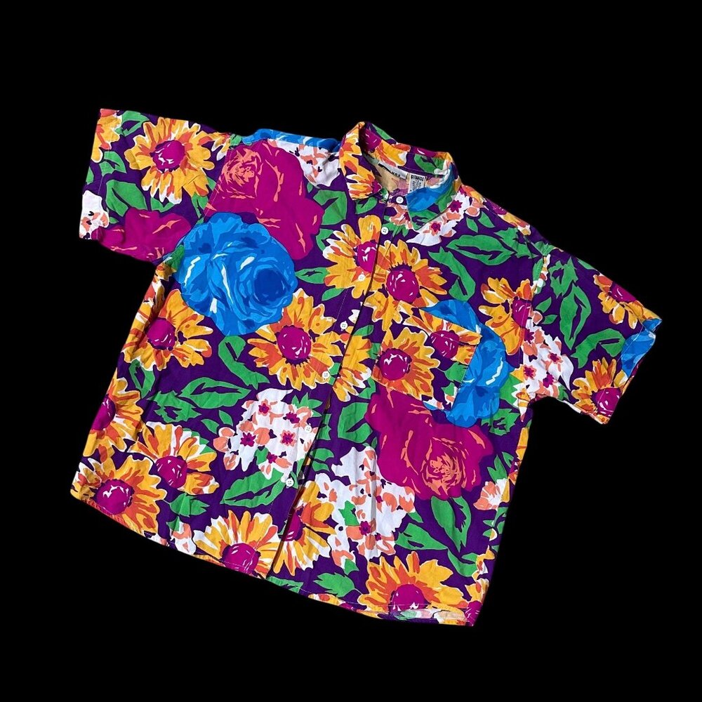 Vintage Floral Button Up Shirt 1990s Gitano Womens Tropical Rose Flowers 20W